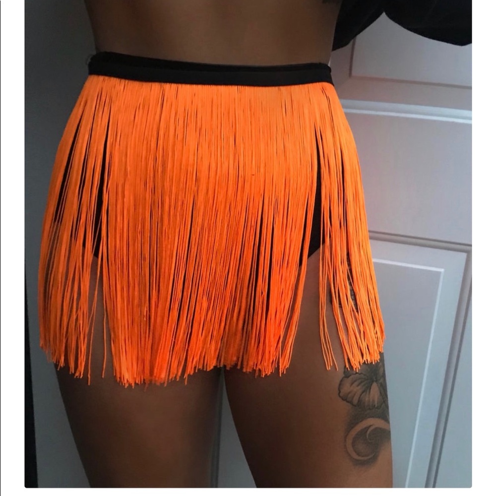 Neon Firecracker Orange Tassle Skirt 🧡